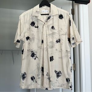 Zara Men's Beige Floral Short Sleeve Shirt